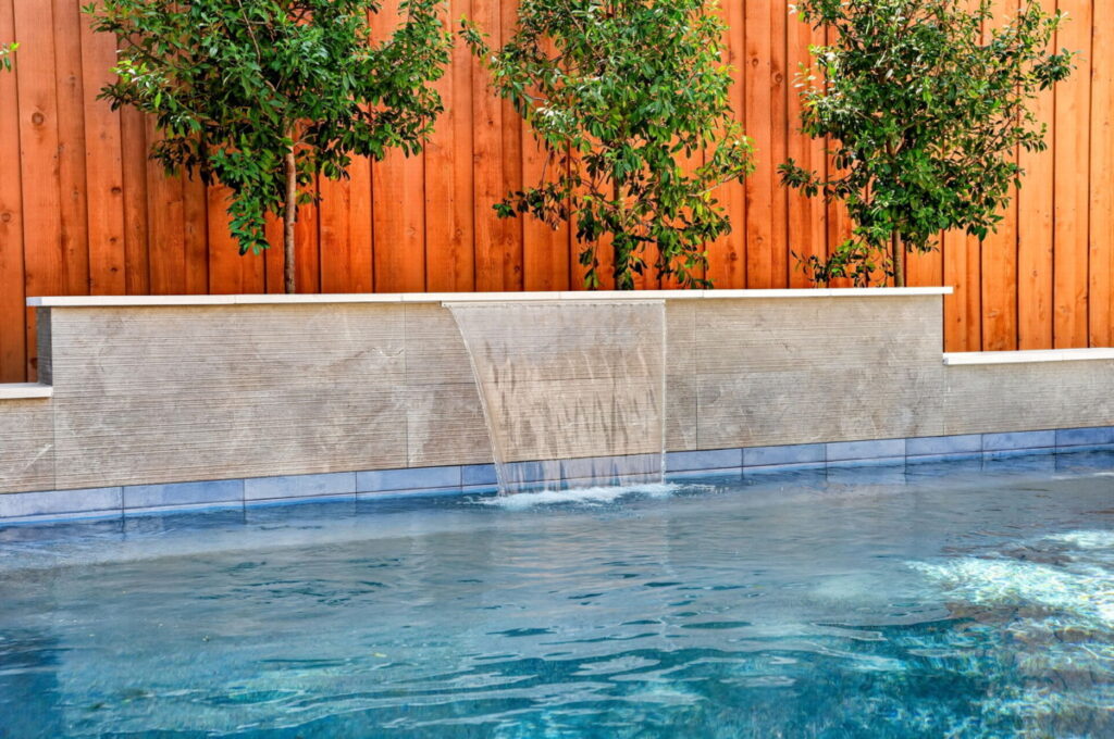 watervfall feature in swimming pool